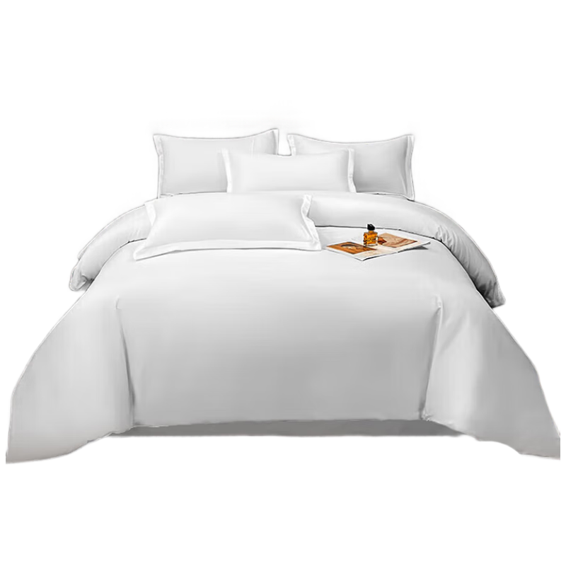 ZiiU White Hotel Bedding Set of Four Pieces, Thickened Pure White Bedsheet Duvet Cover for Hotels, Guesthouses, Procurement And Reception, White, 1.5-Meter Bed