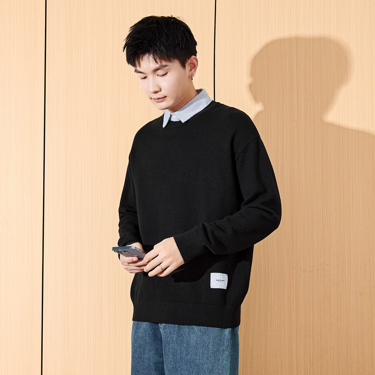 TonLion Men's Sweater, Round Neck, Faux Two-Piece Knit Pullover, Autumn And Winter Men's Sweater