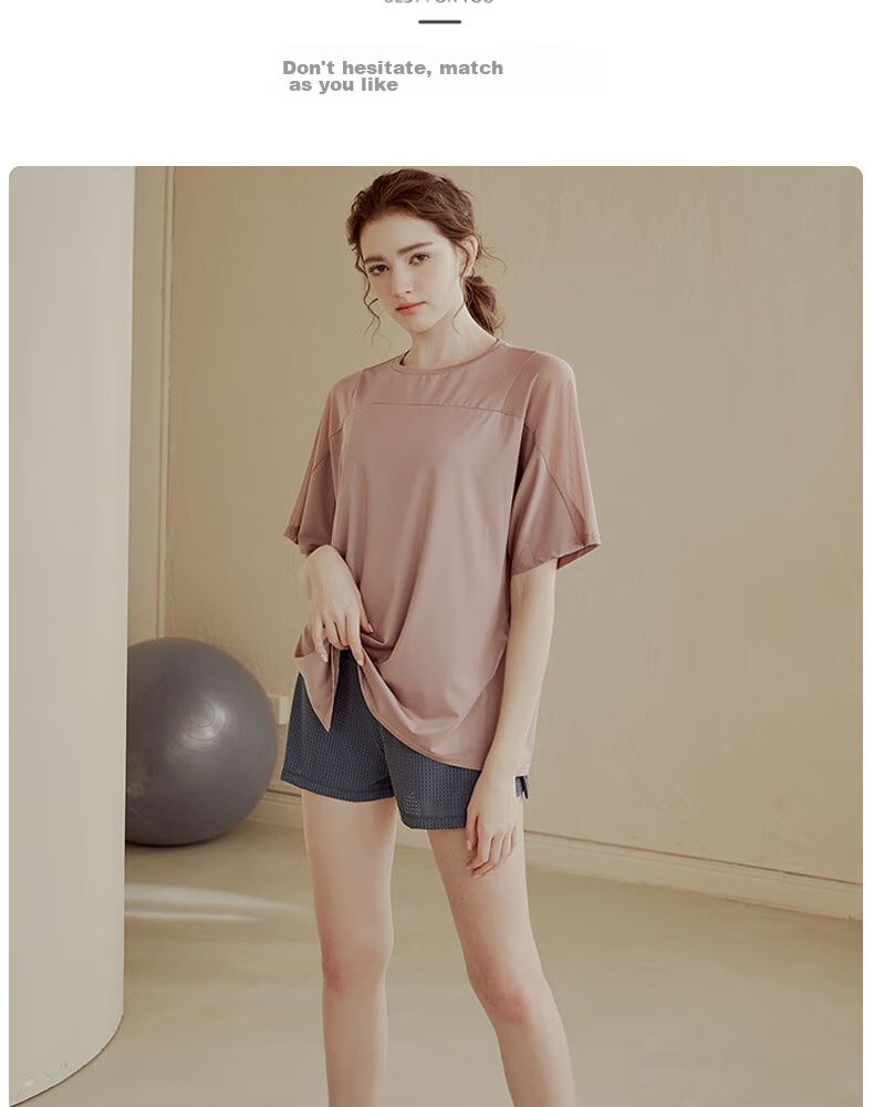 XUEXIMAN Yoga Wear for Women, Loose-Fitting Quick-Dry Short Sleeve Sports Top, Breathable Fitness Cover-Up, Summer Workout Athletic T-Shirt 8