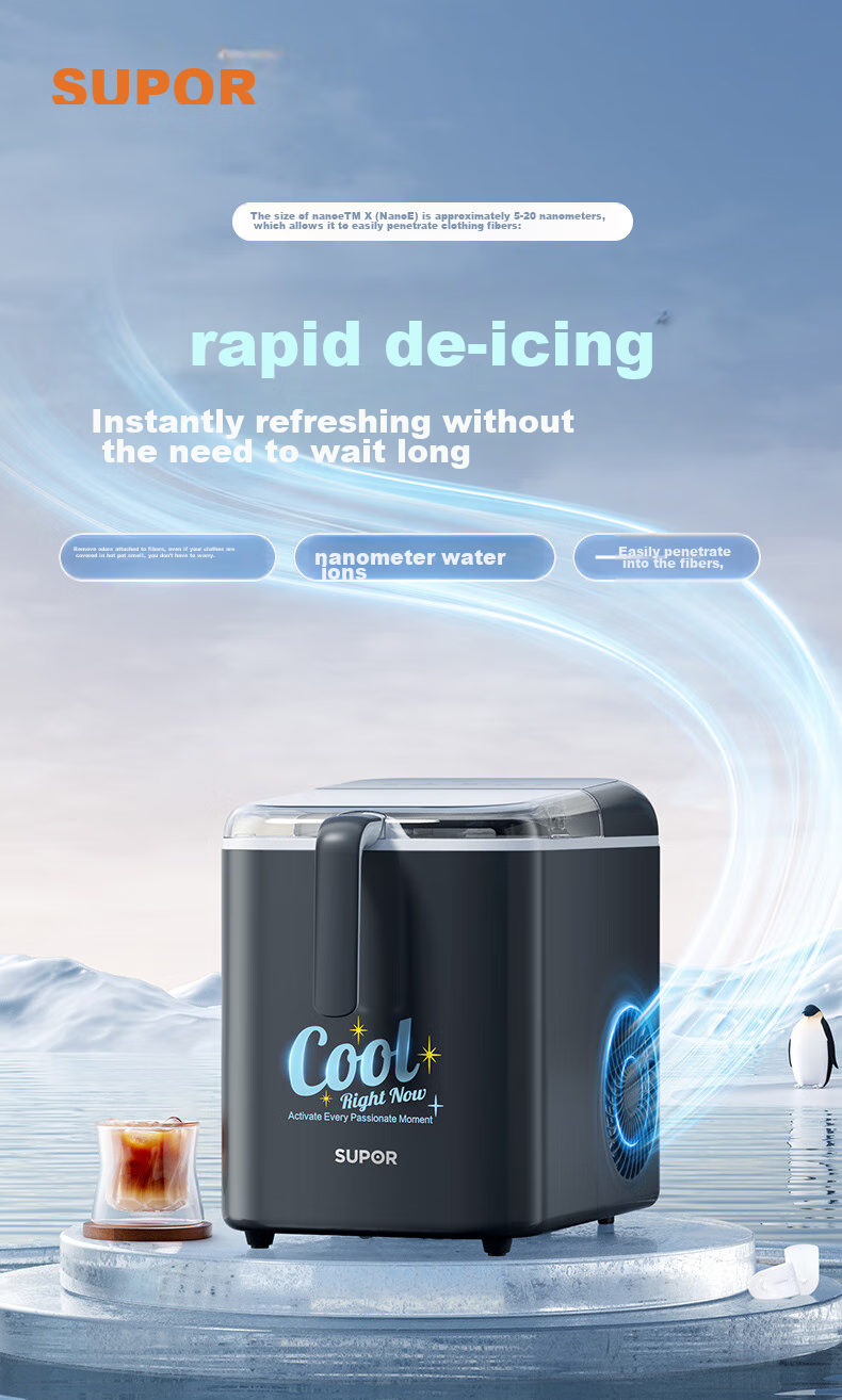 SUPOR Ice Maker for Home, Compact Cube Machine, Mini Office Dorm Three Ice Making Modes, Bullet Ice, Rapid Ice Production, Self-Cleaning SW-ZB12T001 1