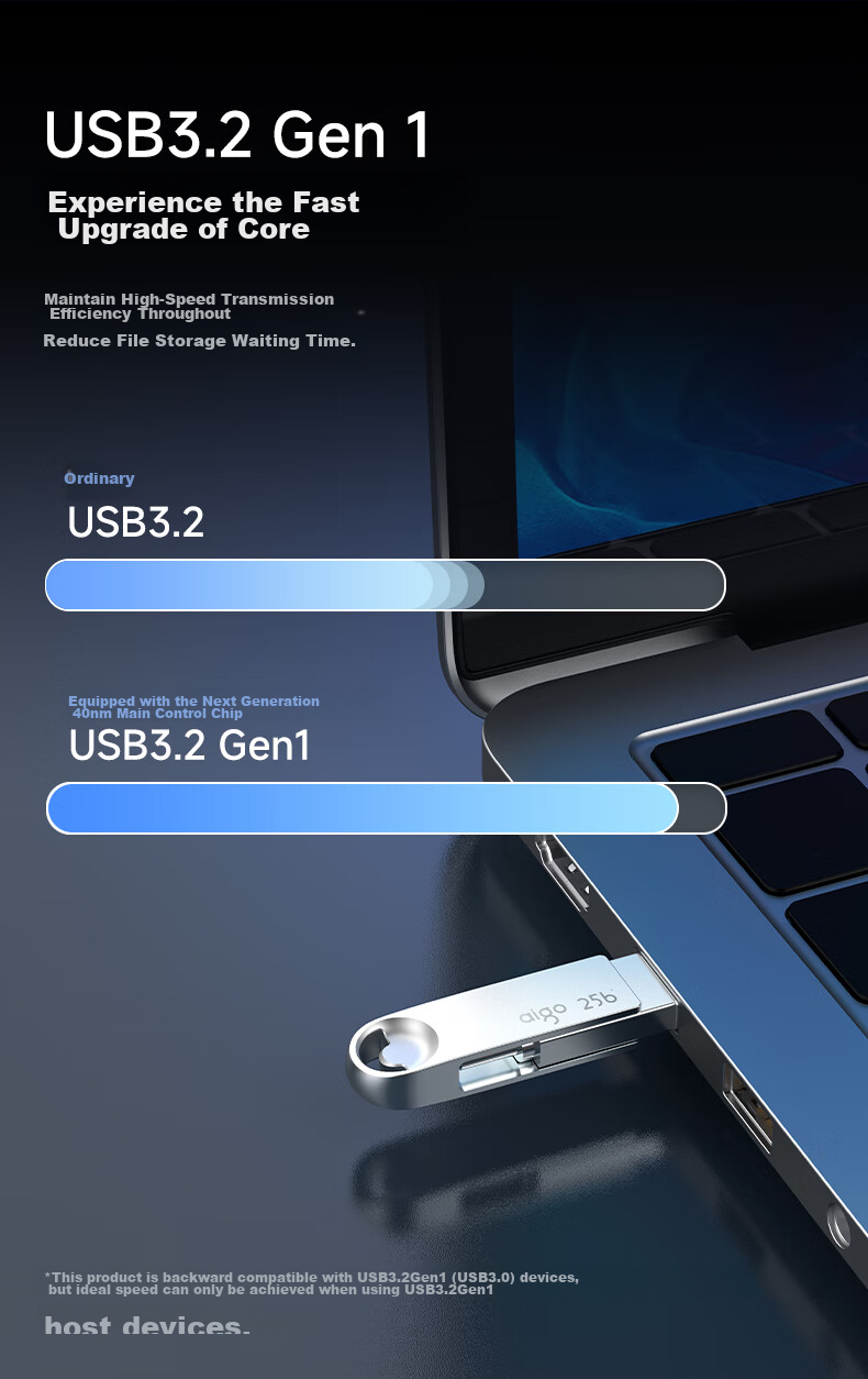 Aigo 64GB Type-C USB3.2 Mobile Flash Drive U322 Silver Read Speed 150MB/s Dual Interface for Both Phones And Computers 5