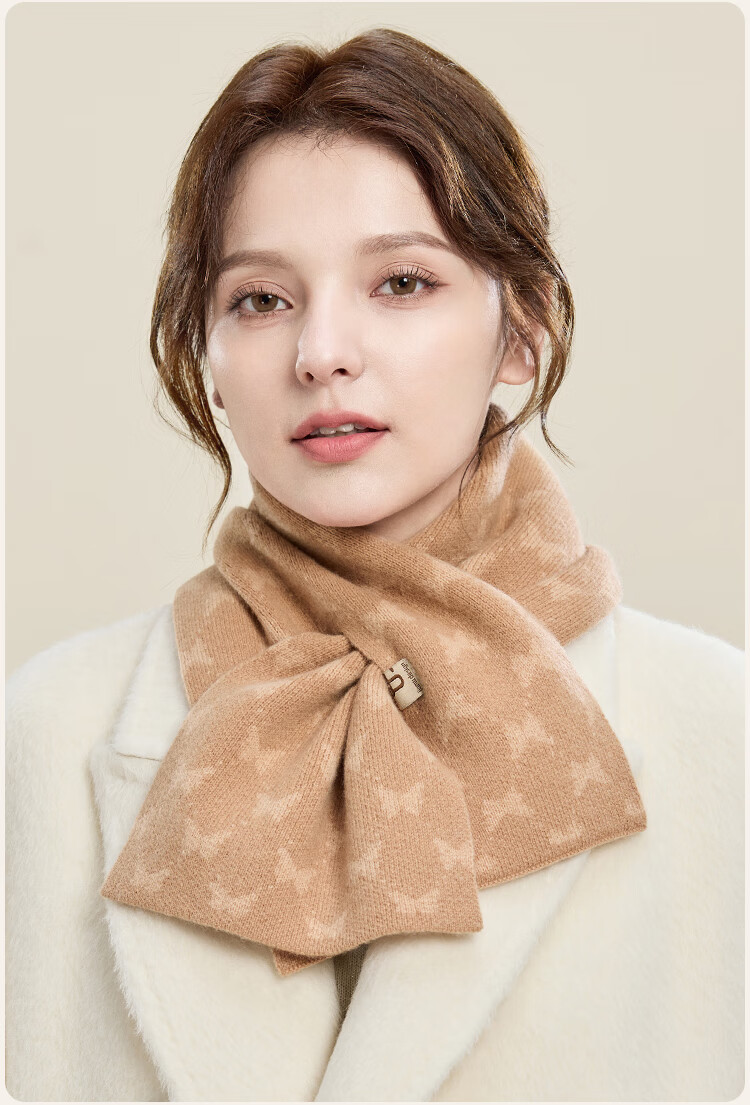 JIUMU Pure Wool Scarf for Women, Autumn And Winter Ladies' Warm Neck Warmer, Lightweight Neck Protection Short Scarf for Women in Winter 9