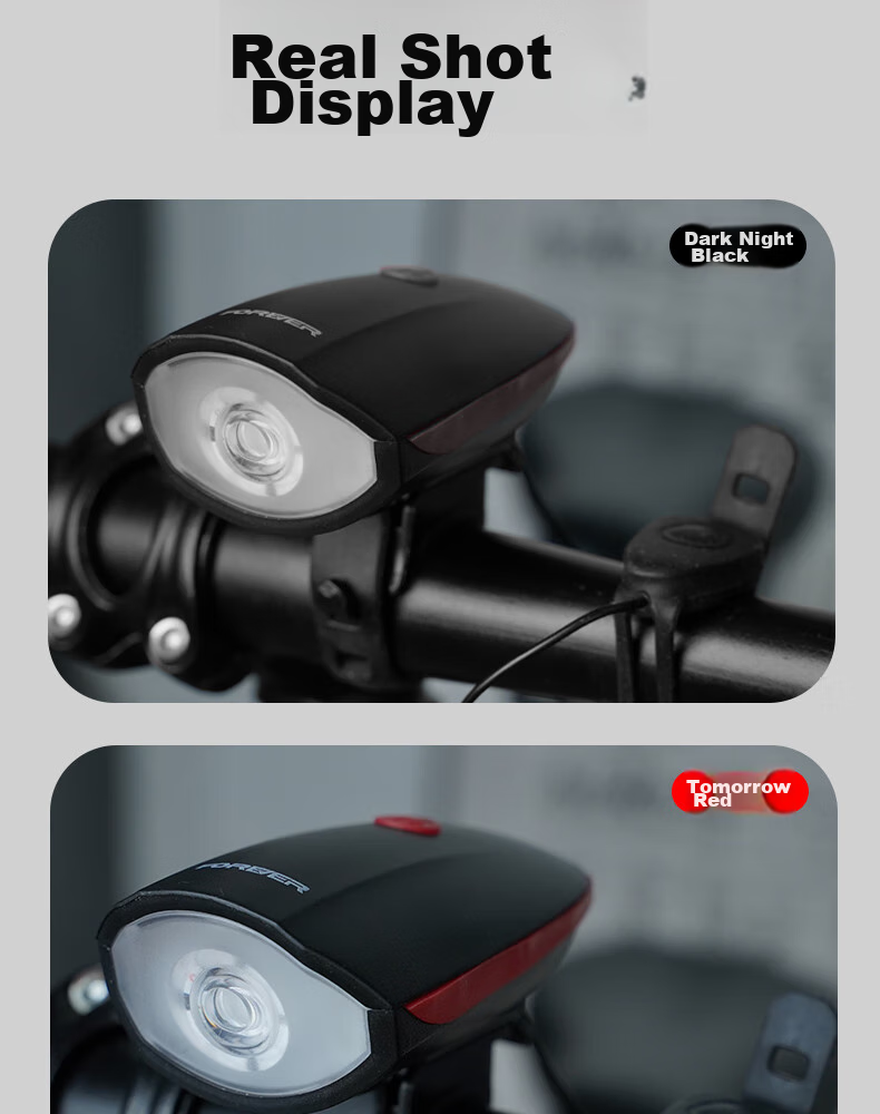 FOREVER Bicycle Front Light Two-In Night Riding Light with Bell, High Brightness Bike Light + Horn Battery Model 13