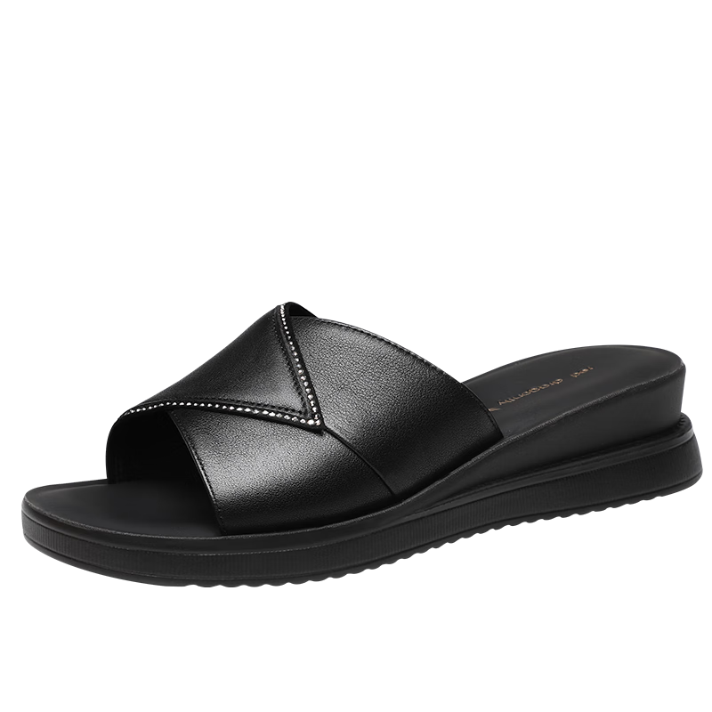 RED DRAGONFLY Women's Slippers, Summer Outdoor Wear, Thick-Soled Wedge Sandals, Soft-Bottom Leather Flat Slippers, WTK233791