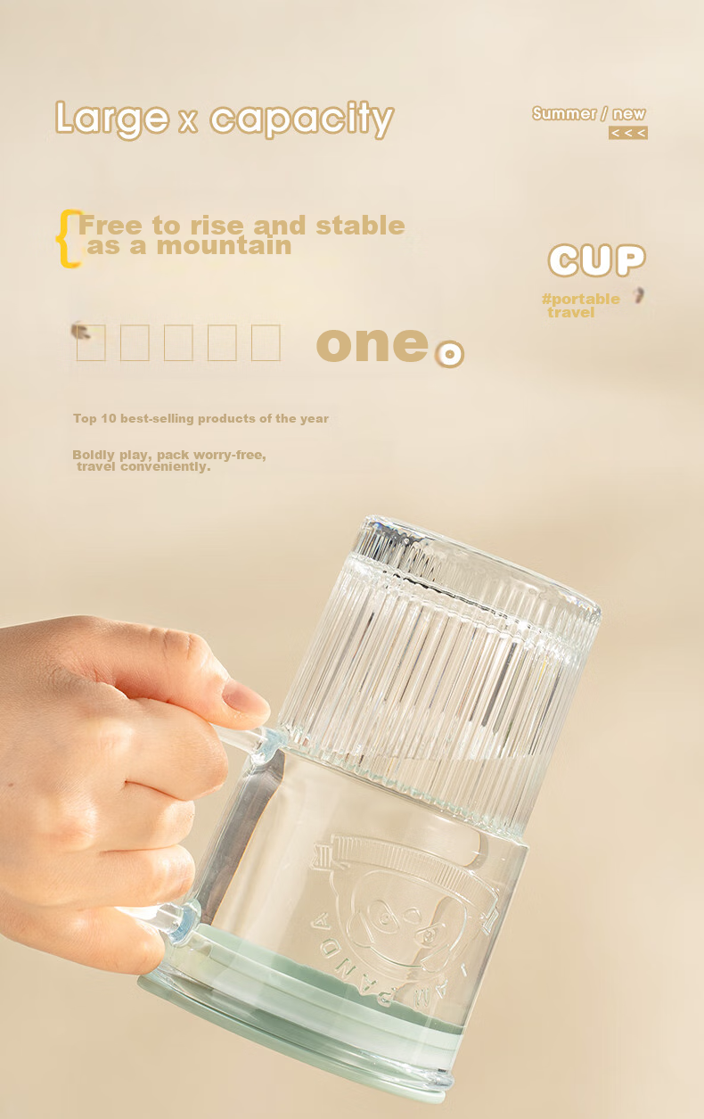 CAIZHI Glass Cup with Lid And Handle, Office Water Bottle with Straw, Large Capacity Cup, Transparent Mint Green CZ6940 8