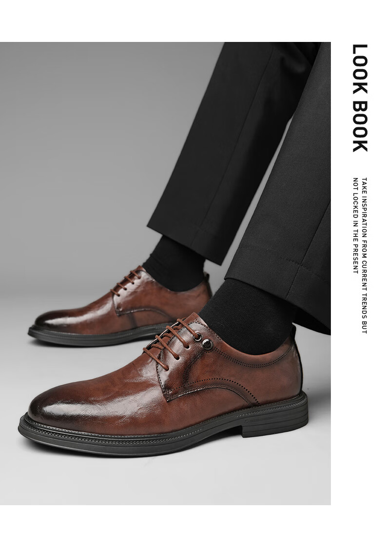HLA Men's Leather Shoes, Trendy Business Formal Wear, Height-Increasing Derby Shoes HAAPXM4DAO286, Black Heightening, Size 38 7