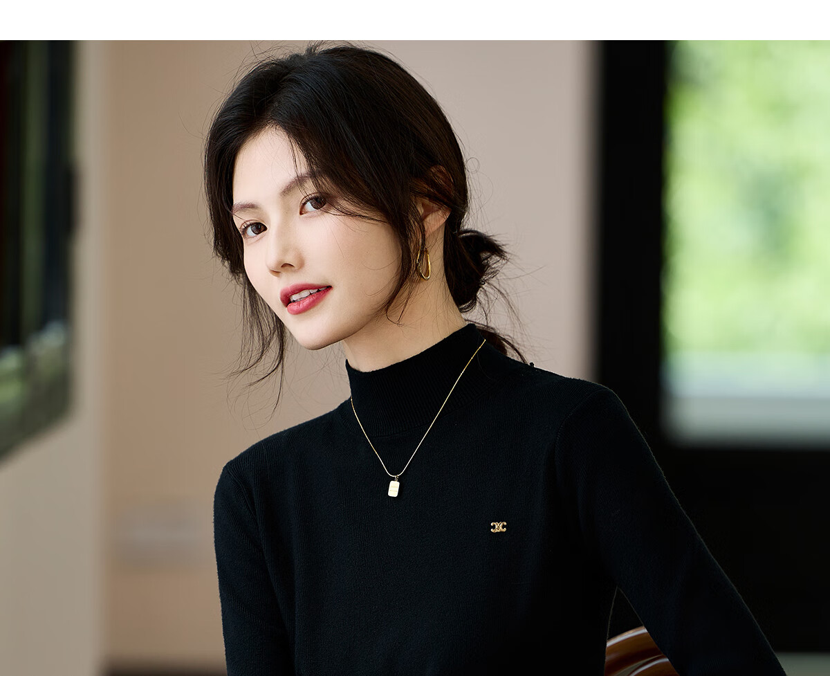 Taxiang Women's Semi-Turtleneck Knit Sweater, Autumn And Winter Inner Layering Solid Color Slim-Fit Pullover Sweater T143Z3040 31