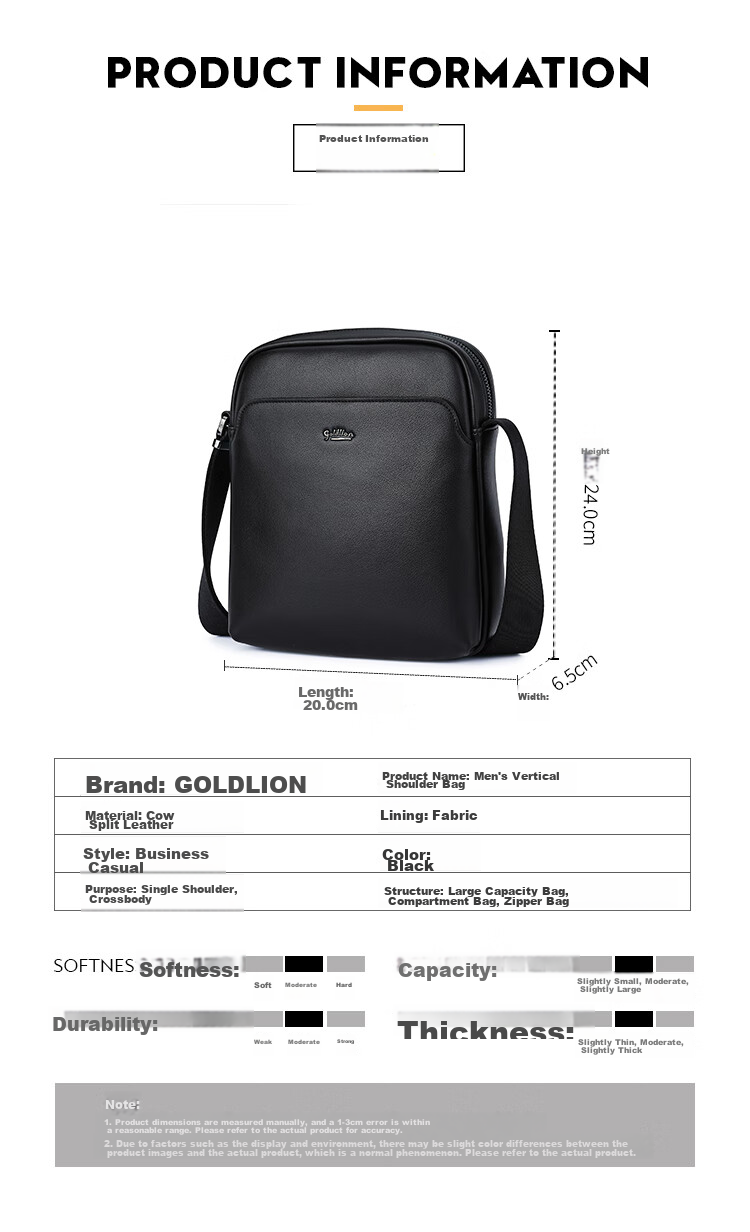 Goldlion Men's Crossbody Bag, Versatile Business Shoulder Bag, Cowhide Large Capacity Messenger Bag, Birthday Gift 9