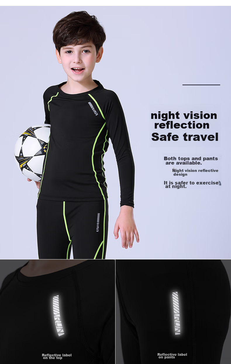 BURUITE Children's Quick-Dry Sportswear Set, Basketball And Soccer Training Fitness Wear, Tight-Fitting Shirt for Boys, Running, Skiing, Badminton Outfit 6