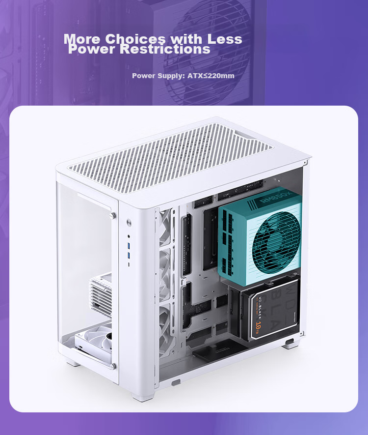 JONSBO TK-3 White Curved Panoramic ATX Case (Dual 360mm Radiator Support/ATX PSU/10 Fan Positions/Type-C Gen2 10Gbps+) 13