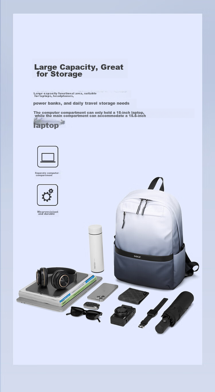 GOLF Backpack for Men And Women, Casual Laptop Backpack for Students, Gradient Commuter Outdoor Travel Backpack, Ink Wash Color 8