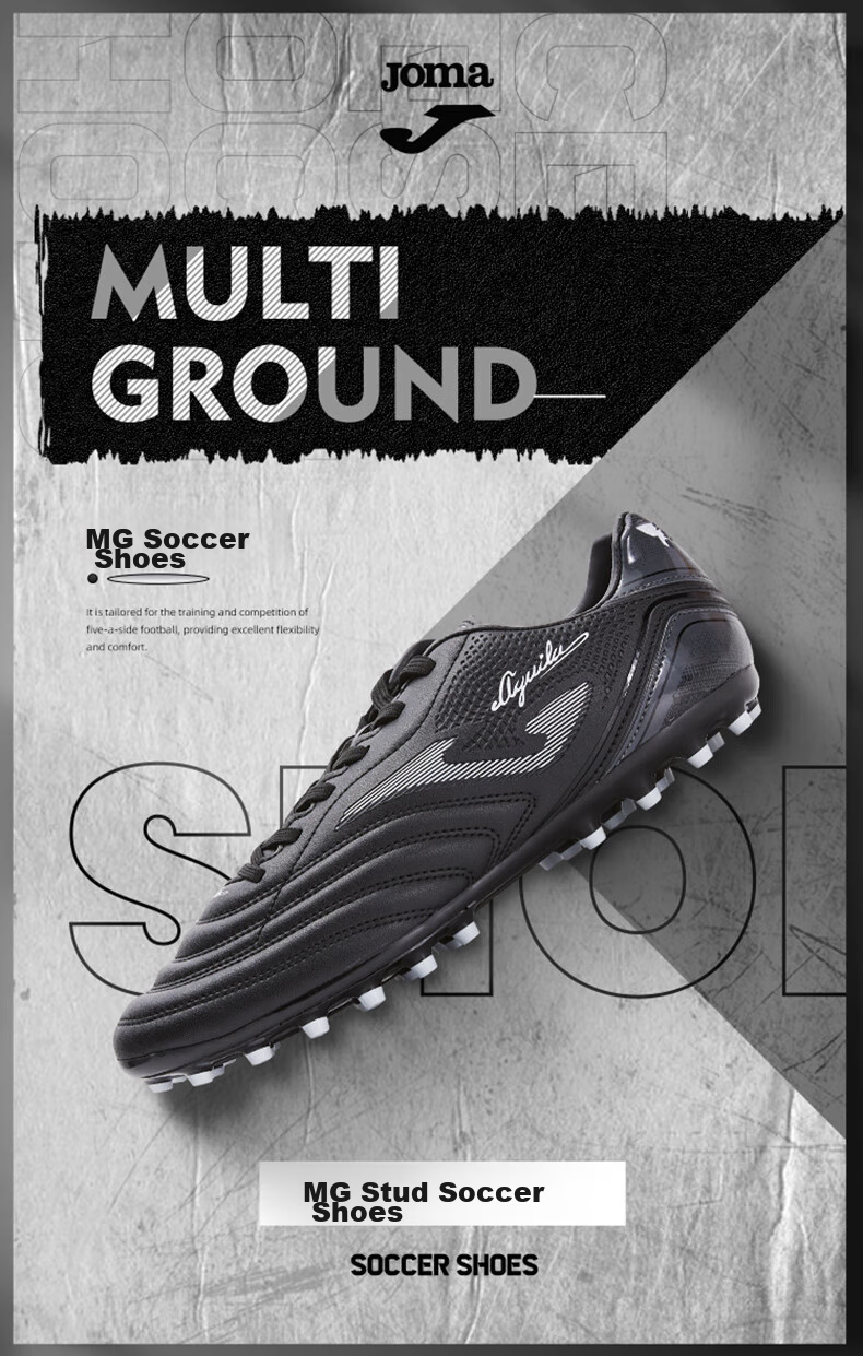 JOMA Adult Soccer Shoes for Men, Youth And Students, MG Short Studs Breathable Competition Football Training Shoes, Black, Size 43.5 1