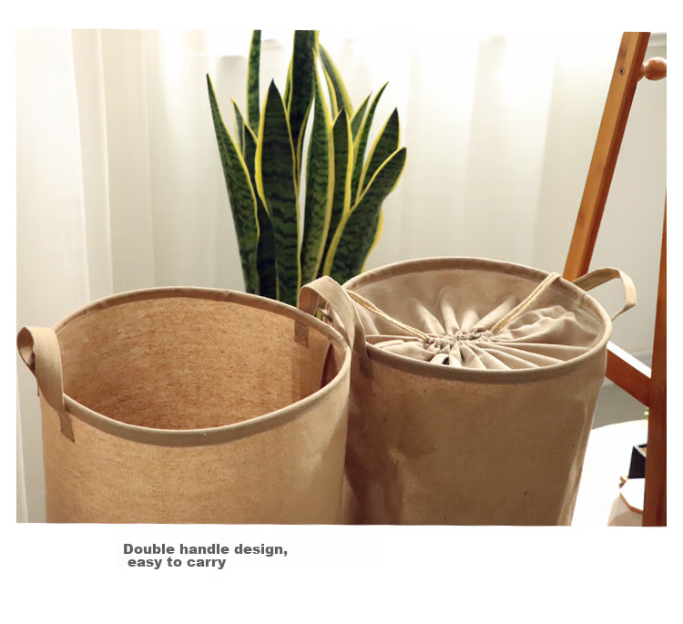 Yuanben Cotton Linen Fabric Laundry Hamper, Foldable Large-Size Dirty Clothes Basket, Ins Storage Bin, Open-Top Storage Basket 8