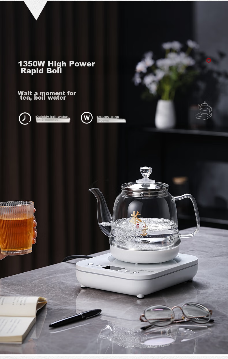 FUNORK Fully Automatic Electric Kettle with Water Pump, Glass Water Boiler for Tea Table, Integrated Tea Table And Coffee Table, Heat Preservation Tea Brewing Set, Electric Tea Stove RY-D2 White 1L 6