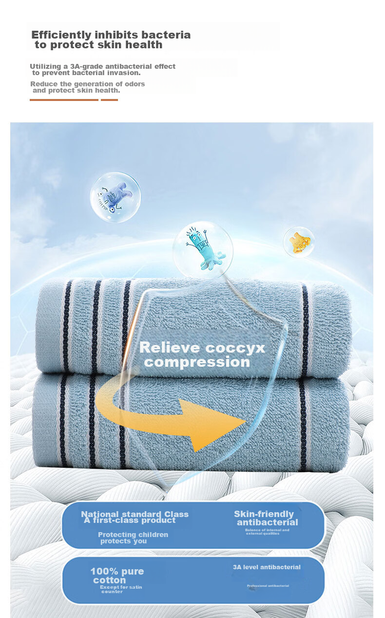 Grace 7A Antibacterial Class A Towel, Pure Cotton Adult Face Towel, Xinjiang Cotton, Sky Blue, Single Piece, 70*34cm 3