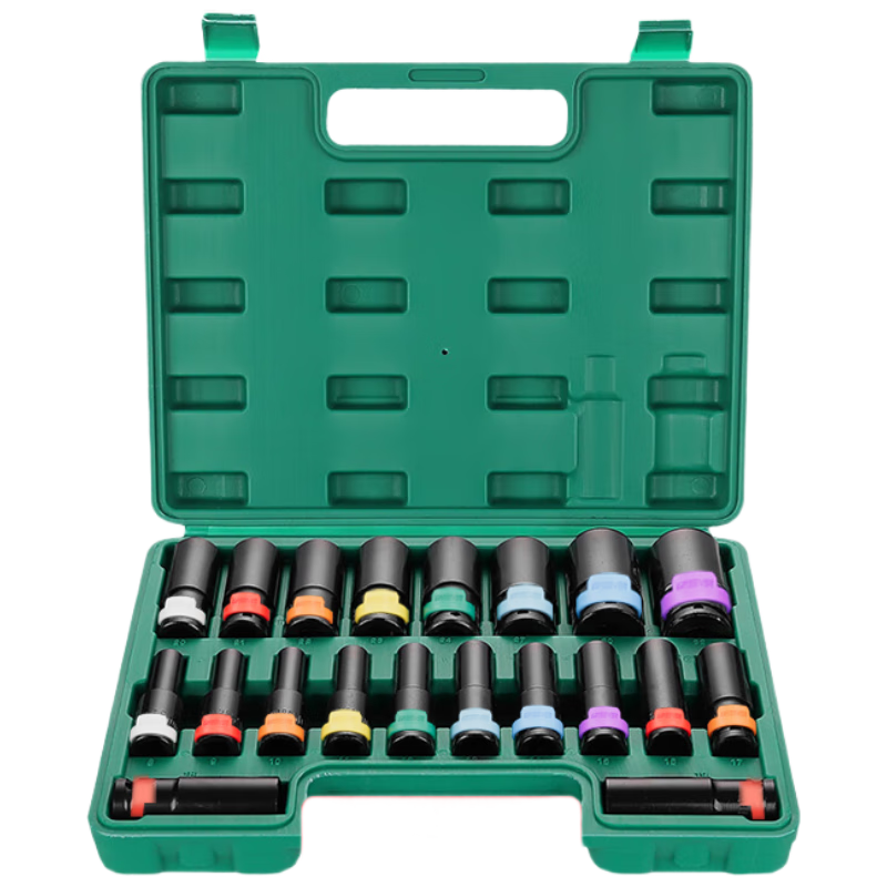 GREENER Electric Wrench Socket Set, Hexagonal Extended Impact Wrench Socket Heads, Household Use, 20 Pieces, 8-32mm Socket Set Complete
