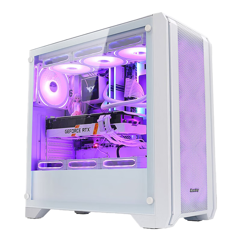 Huntkey GX750A Predator White Gaming Case (Exquisite Iron Mesh/Steel Glass Side Panel/360mm Water Cooling/12 Fan Positions/ATX Motherboard/40 Series Graphics Card)