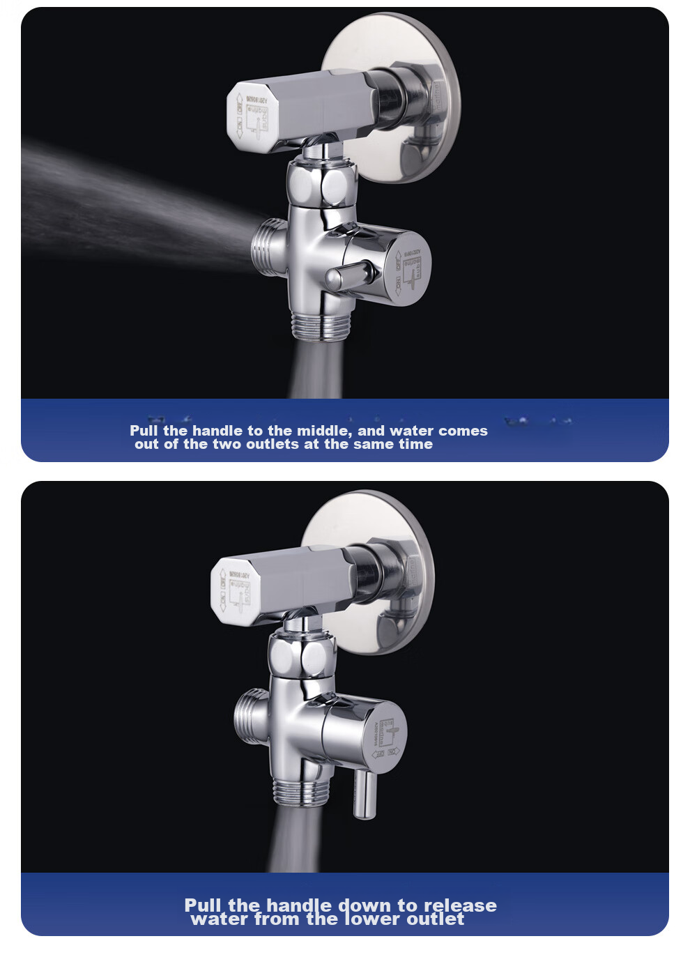 Submarine F306 Three-Way Water Distributor with One Inlet And Two Outlets, Angle Valve, Splitter, 1/2 Inch Connector, Main Body, Copper Plated with Switch 10