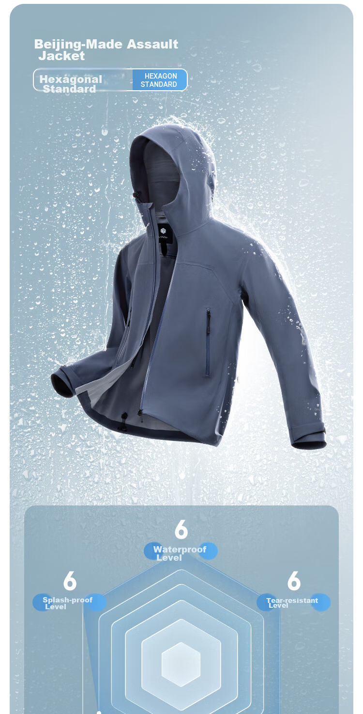 JD Original Chamois 700 Spring Outdoor Jacket, Elastic Hard Shell Coat for Men And Women, Triple Protection, Single Layer, Glacier Gray, Size S 3