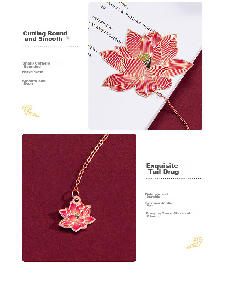 TIANSE Playful Lotus Pond Brass Bookmark Gift Box, Teacher's Gift, Classical Chinese Style Souvenir, Annual Meeting Gift for Women, Birthday Gift, 2 Pieces TS-5884 10
