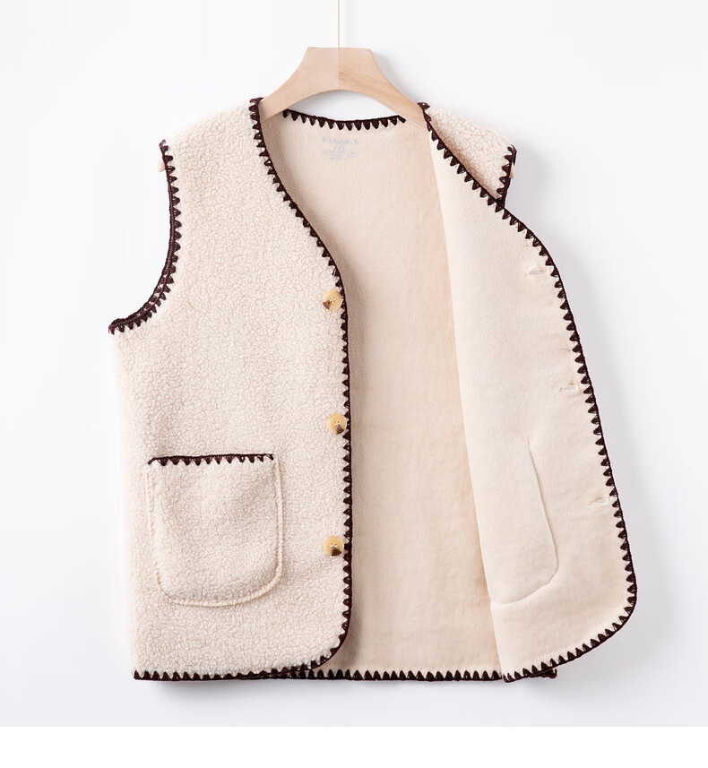 Fengxiao Middle-aged and Elderly Women's Autumn Vest New Stylish Autumn Winter Sleeveless Casual Solid Color Fleece Vest for Mom 4