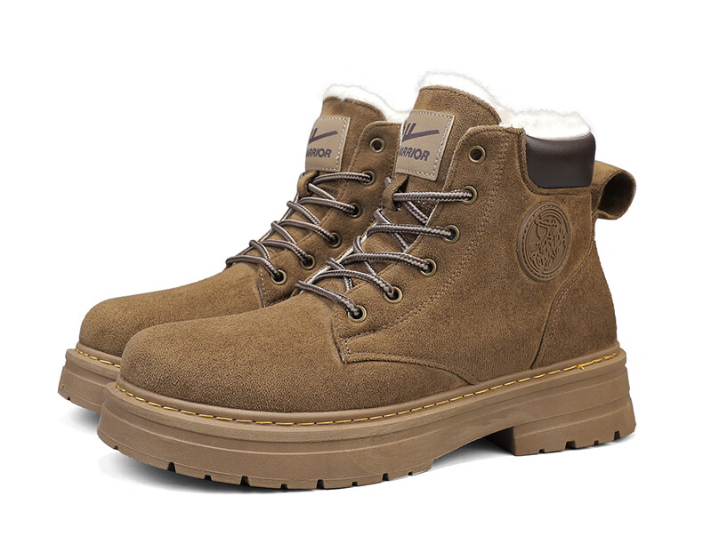 Huili Men's Martin Boots, 2025 Autumn And Winter New Style Men's Hiking Fleece-Lined Snow Boots, Warm Cotton Shoes, Khaki, Size 41 24