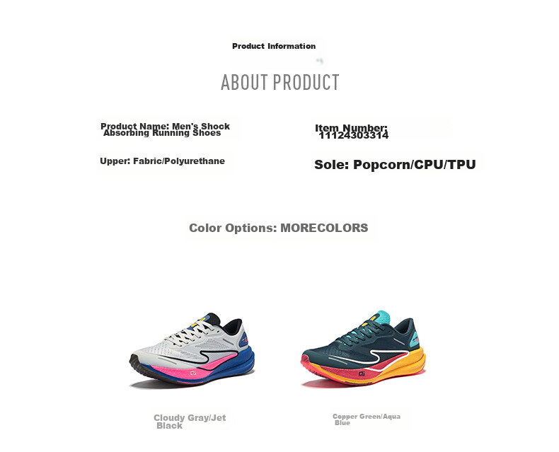 ERKE [Juechen 2.5] Men's Running Shoes, Marathon Shock-Absorbing Sneakers, Non-Slip Wear-Resistant Athletic Shoes for Me 22