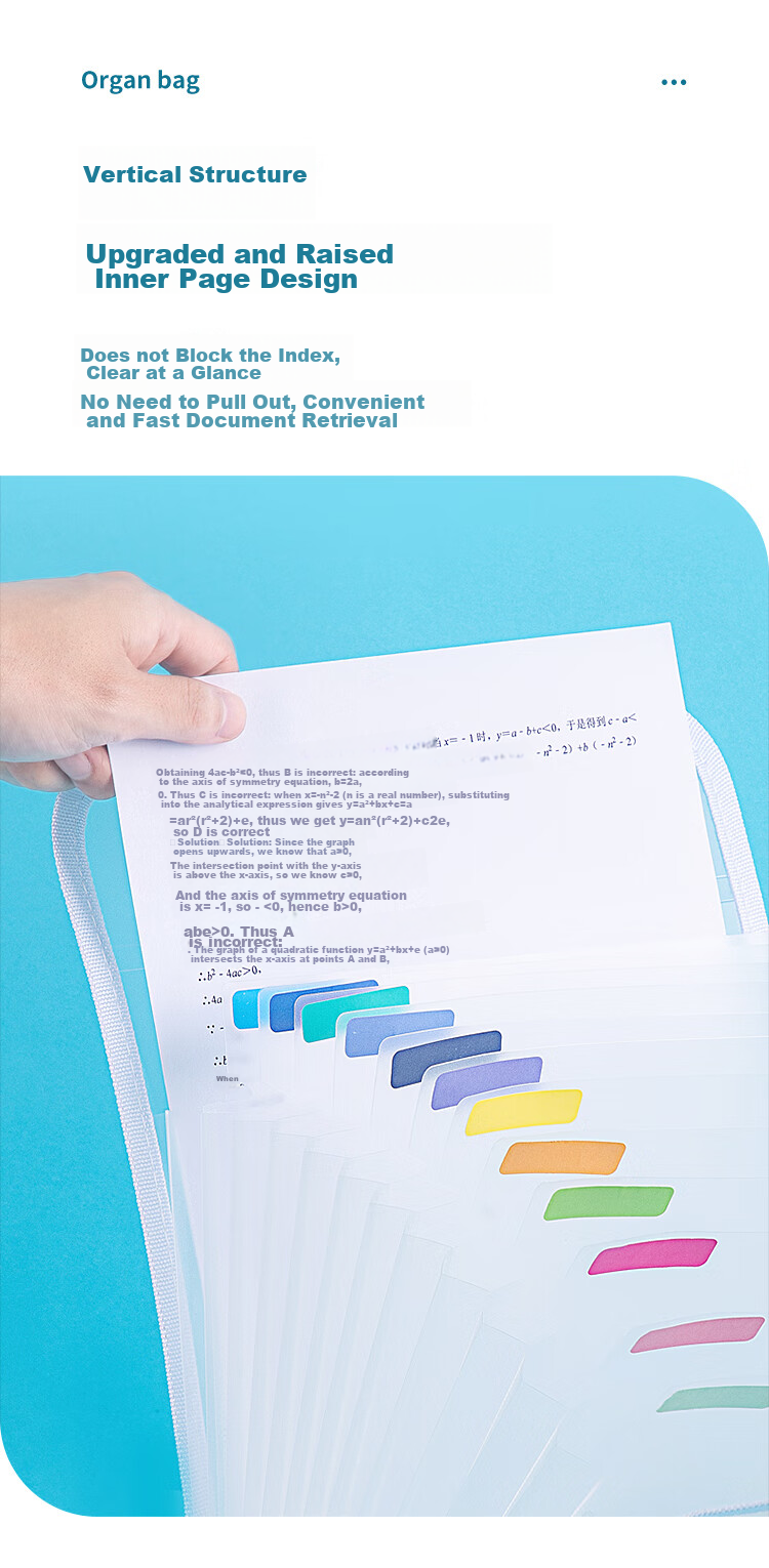 GuangBo A4 Accordion File Folder, Student Exam Paper Storage Bag, Large Sheet Homework Insert Pockets, Organizing Storage Tool, Transparent A76005 3