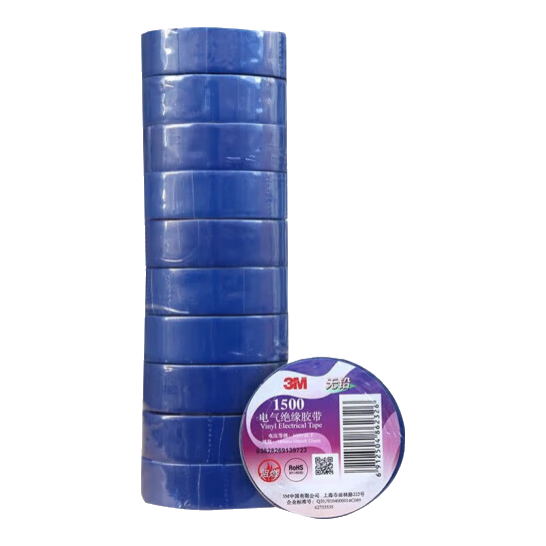 3M Electrical Insulation Tape, Automotive Wiring Harness Tape, Lead-Free, Wear-Resistant, Moisture-Proof, Blue, Pack of Ten Rolls, 1500#