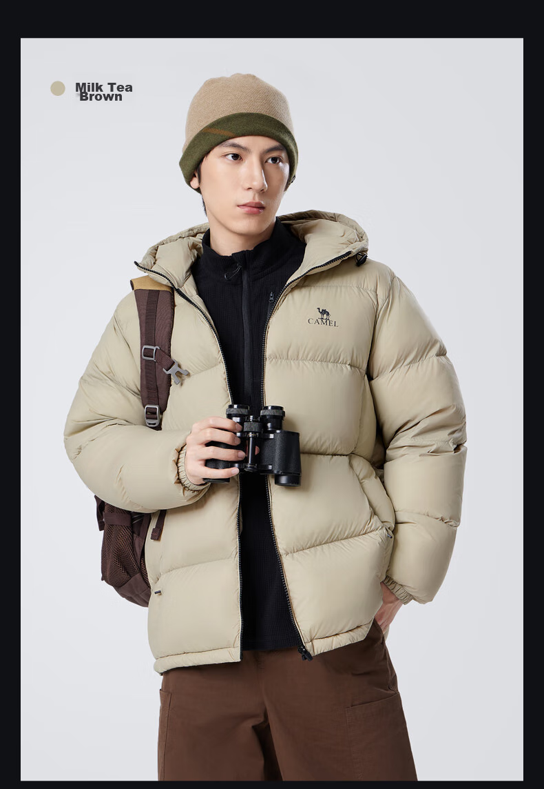 CAMEL Zhichun down Jacket for Men, Winter Thick White Duck down, Couple's Puffer Coat, Warm Outerwear M33CR07131 18