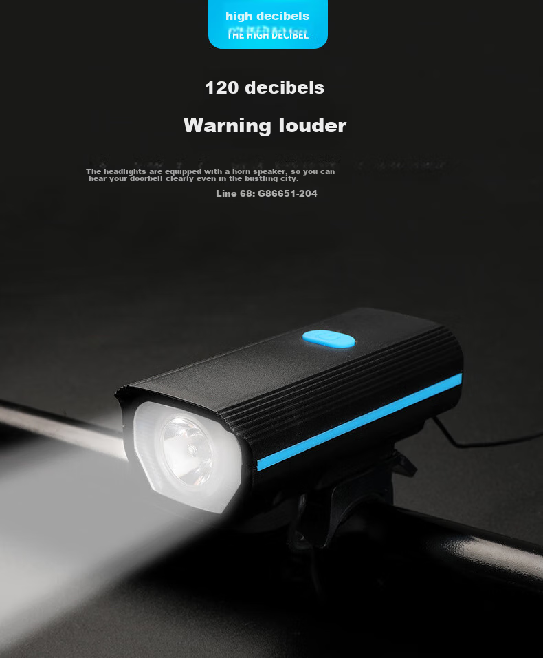BIKEBROS Bicycle Front Light USB Rechargeable Horn Light Mountain Bike High Brightness Flashlight Children's Bicycle Bell Bike Front Light Strong Night Riding Light Horn Light Blue Strong Light 2
