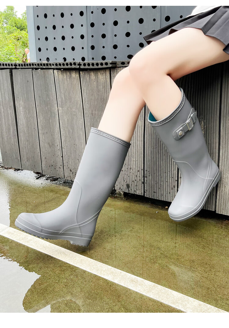 Huili Women's Tall Rain Boots, Fashionable Outdoor Waterproof Wear-Resistant Rubber Shoes, Water Shoes, Water Boots, 73-1 Khaki, Size 37 11