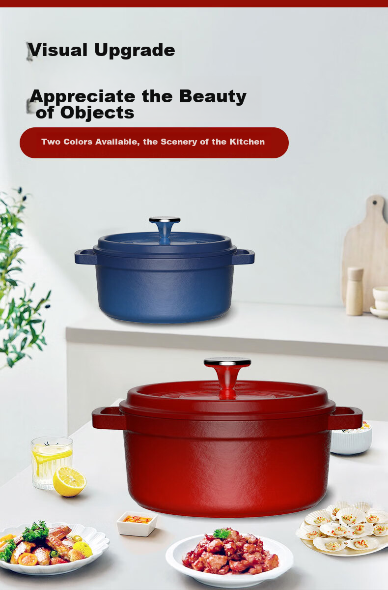 KOBACH Cast Iron Enamel Pot Soup Pot for Cooking Stew Porridge Braising And Stewing, Thick Household Cookware with Large Capacity of 3L 3