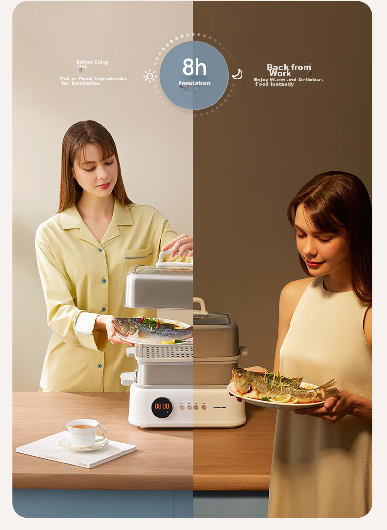 BLAUPUNKT Stainless Steel Electric Steamer, Multifunctional Steaming And Stewing Pot, 10L Double-Layer Steamer, All-In 24H Smart Reservation Cooking Pot, Steamed Bun Electric Stew Pot ZG03B 27