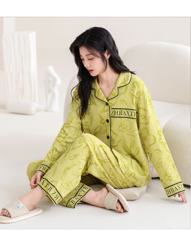 DOLAMI Women's Pajamas for Spring And Autumn, Pure Cotton Long-Sleeve Long Pants Casual Wearable Loungewear Set for Women, Size M 7
