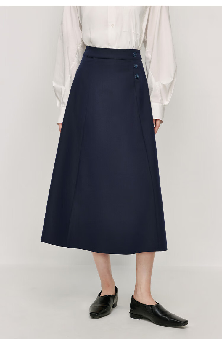 Inman Vintage Commuter Split Hem Cotton Mid-Length A-Line Skirt Autumn Women's Dark Blue - M 11