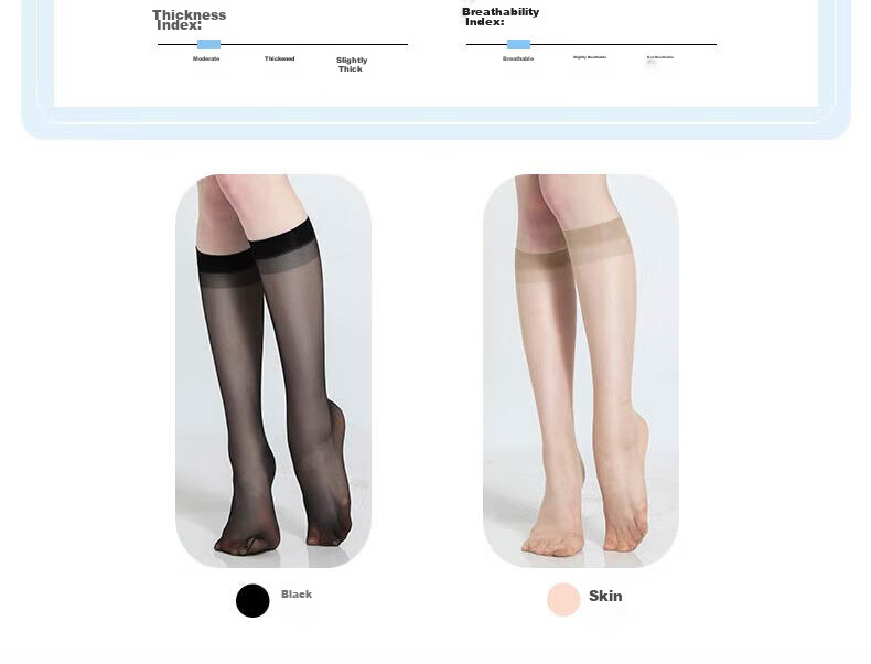 LangSha Mid-Calf Stockings for Women, Short Ultra-Thin Flesh-Colored Semi-Transparent Invisible Thigh-High Socks, Black Skin Color, 5 Pairs Each, One Size Fits All 7