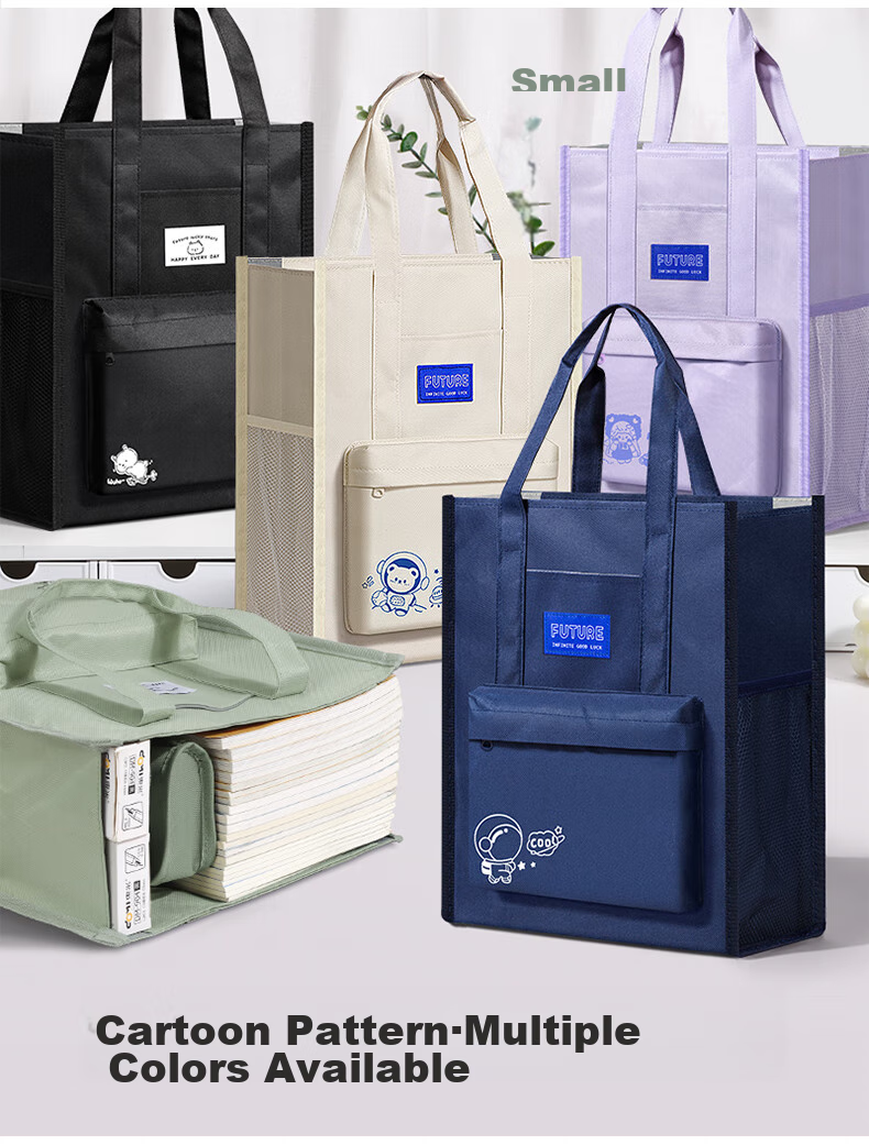 [Back to School Essential] Ujia Handheld Tutoring Bag Cute Canvas Elementary School Homework Storage Bag Large Capacity for Extracurricular Art Drawing Canvas Exam Paper Storage Bag Backpack Navy Blue 2