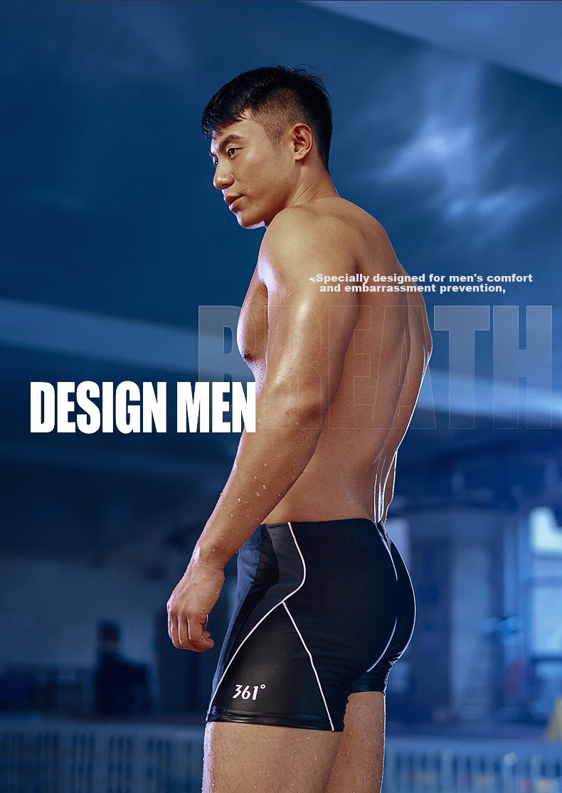 361° Men's Swim Trunks, Swimming Goggles And Cap Set, Square-Leg Swimwear, Professional Training Swimming Shorts, Anti-Embarrassment Quick-Dry Large Size Shorts 3