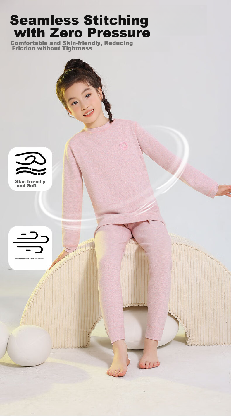 YUZHAOLIN Children's Thermal Underwear, Fleece-Lined And Thickened School Uniform Essential Set, Autumn And Winter Round Neck Loungewear, Gray, Size 160 4