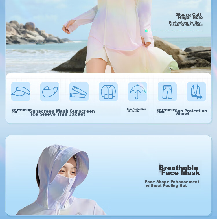 BOSIDENG National Standard Sun Protection Clothing for Women, Extra Long Style, Cool And Breathable, Full Body UV Protection, Slim Fit, Heightening Effect, Travel Jacket 25