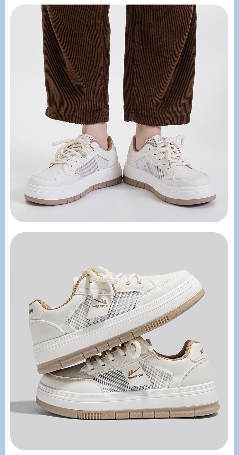 Warrior Women's Breathable Mesh Casual Shoes Thin Versatile White Thick Sole Sneakers 3015 Beige/Black Size 36 14