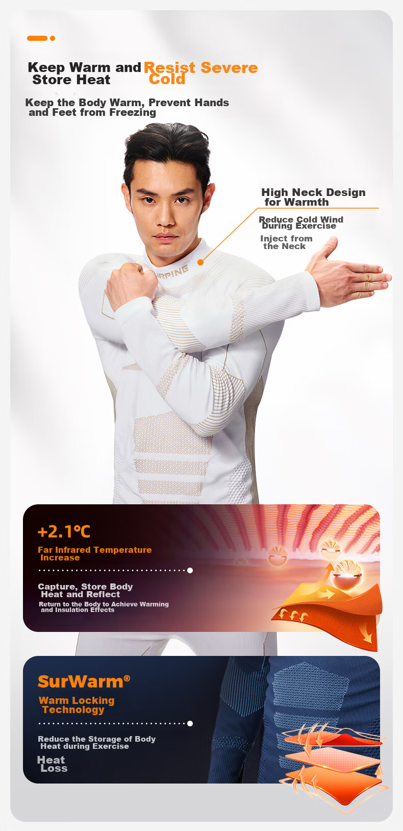 SURPINE Fearless Series Men's Quick-Dry Ski Base Layer, Moisture-Wicking, Breathable, Warm Compression Shirt Functional Underwear 4