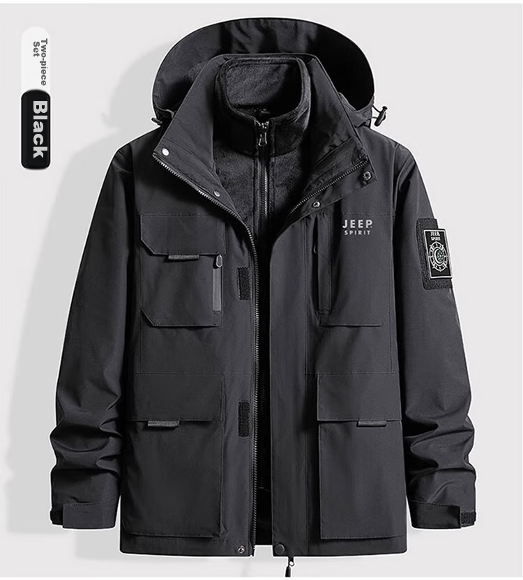 JEEP SPIRIT Men's Three-In Jacket, Autumn And Winter Casual Loose-Fitting Hooded Workwear Coat for Me 20