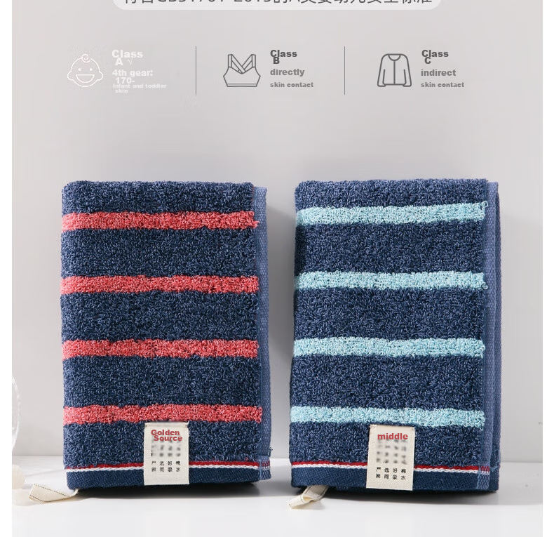 KING SHORE Small Cotton Towel, Pure Cotton Large Handkerchief for Face Washing And Hand Drying, Adult Class A All-Cotton Sports Striped Face Towel, Pack of 2 5