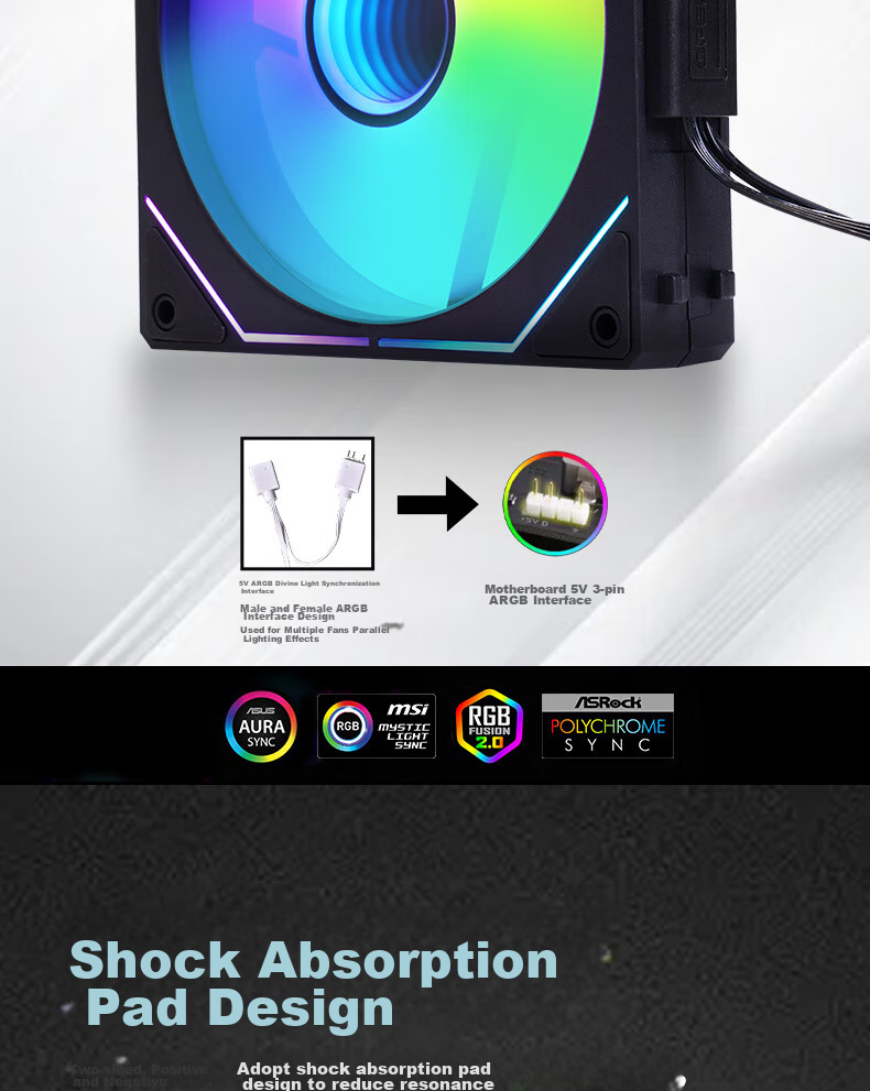 Wanjia Xingchen Pro Building Block Fan, White Reverse Triple Pack, 12CM Water-Cooled Chassis Fan Module, Wireless Splicing/ARGB Synchronized Lighting/PWM Temperature Control 9