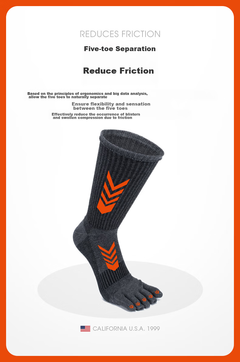 TFO Competition-Grade Outdoor Five-Toe Socks, Durable Breathable Hiking Split-Toe Socks 2202357 Men's Black 9