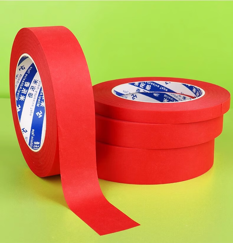 Mileqi Red Masking Tape, Heat-Resistant, for Car Painting, Wall Partitioning, Art Use, Tearable without Residue, Writable, 25mm Wide * 33m Long * 1 Roll 18