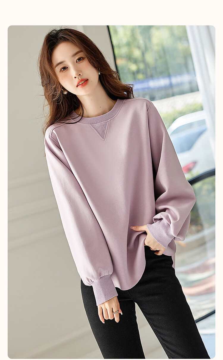 Dme [Stylish Blogger Style] Spring And Autumn Sun Holiday Round Neck Long-Sleeve Elastic Textured Air Layer Sweatshirt Women's Top 2