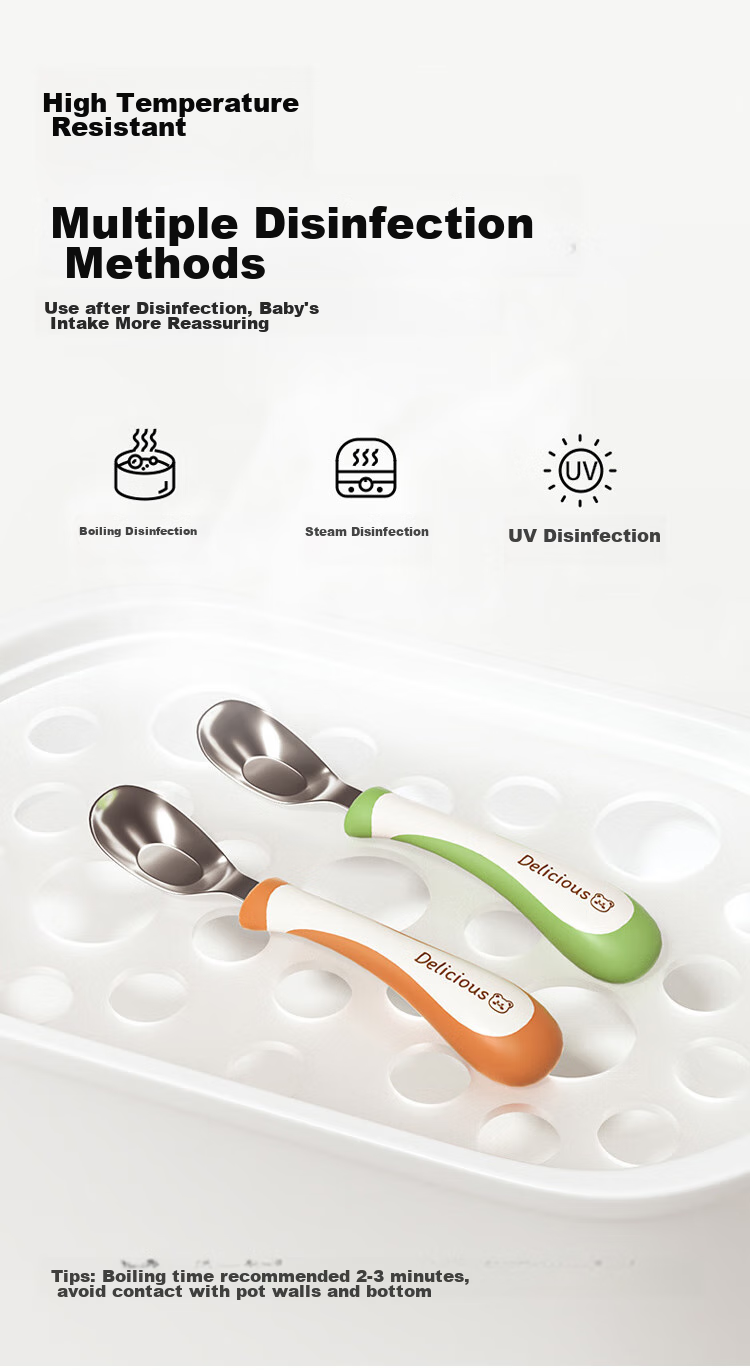 Baoshi Baby Spoon, Infant Yuanbao Spoon, Complementary Food Spoon, 316L Stainless Steel Children's Training Eating Soup Spoon, Tableware, Two-Piece Set 6